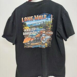 Harley-Davidson Lone Wolf Spokane WA T-Shirt Mens  XL Black Cotton Motorcycle